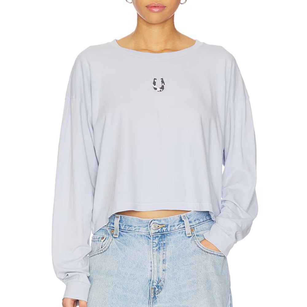 Cow Pattern Horseshoe Meet & Greet Long Sleeve Top in Light Dusk